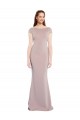 Boat Neck Cap Sleeve Crepe Prom Dress with Plunging Tie Back for Sale