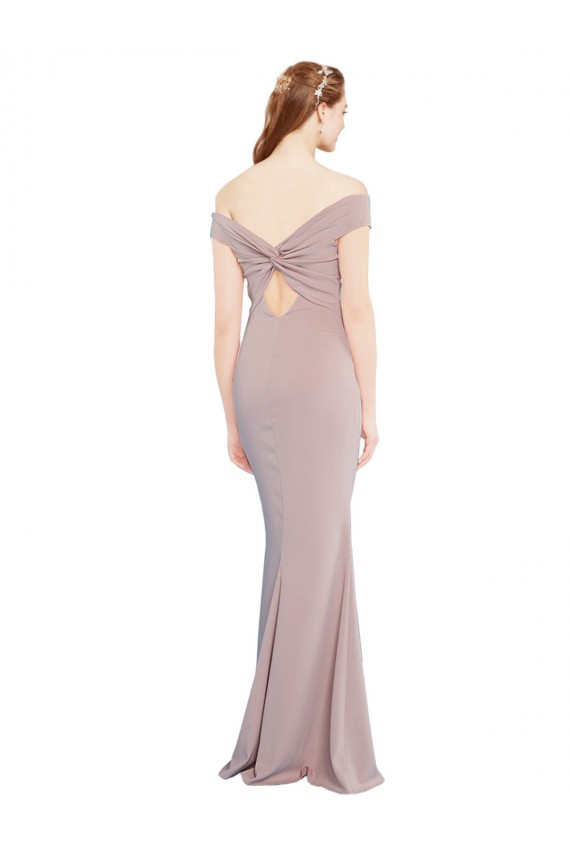 Knotted Off the Shoulder Crepe Prom Dress with Cut-Out Back for Sale