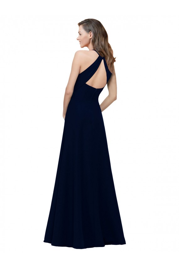 High Neck Crepe Prom Dress with Pleats and Keyhole Back for Sale