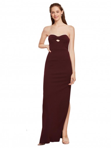 Twisted Strapless Keyhole Long Crepe Prom Dress with Slit for Sale