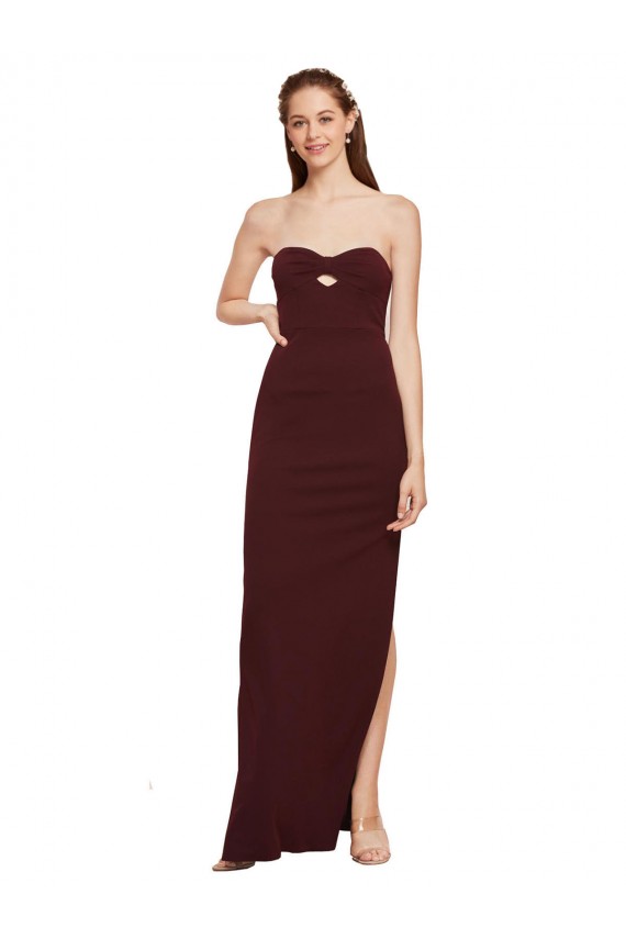 Twisted Strapless Keyhole Long Crepe Prom Dress with Slit for Sale