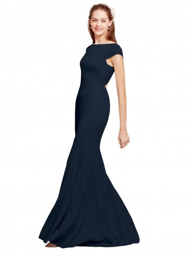 Fit and Flare Long Crepe Prom Dress with Tie Open Back for Sale