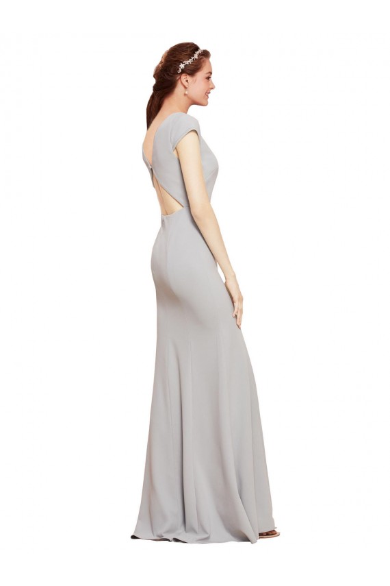Fit and Flare Long Crepe Prom Dress with Tie Open Back for Sale