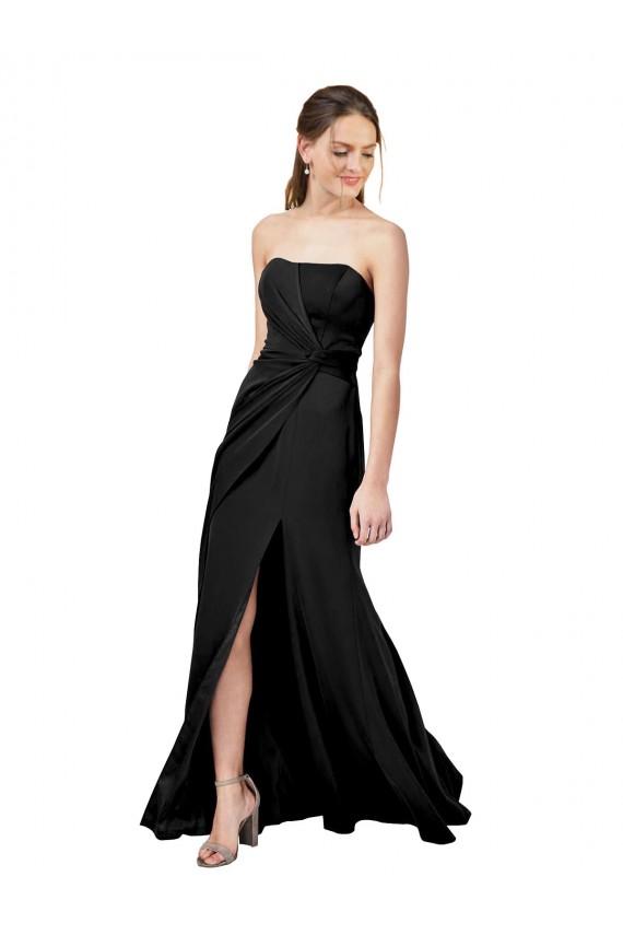 Strapless Fit and Flare Long Crepe Prom Dress with Knot and Slit for Sale