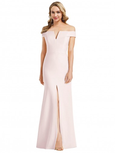 Off the Shoulder Notch Trumpet Crepe Prom Dress with Front Slit for Sale