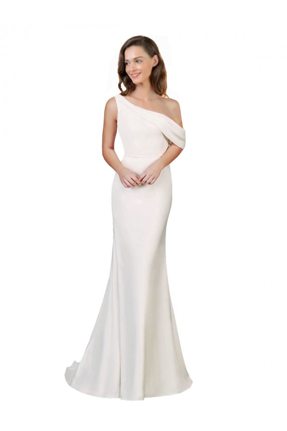 One Shoulder Crepe Prom Dress with Draped Off the Shoulder Strap for Sale