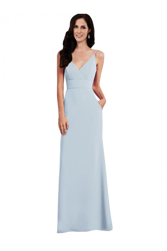 V Back Spaghetti Strap Maxi Prom Dress with Pockets for Sale