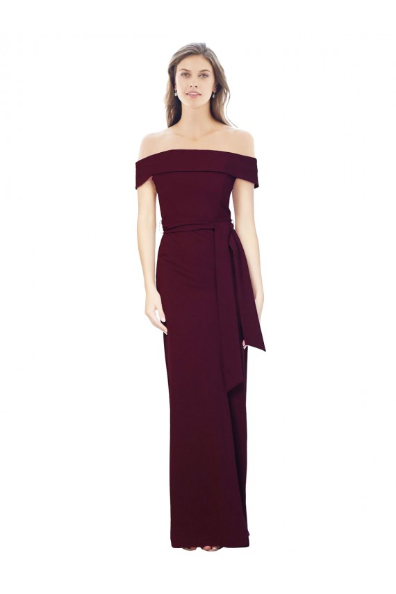 Off the Shoulder Long Crepe Prom Dress with Waist Tie for Sale