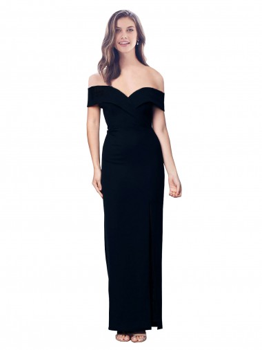 Off the Shoulder Long Full Length Crepe Prom Dress with Side Split for Sale