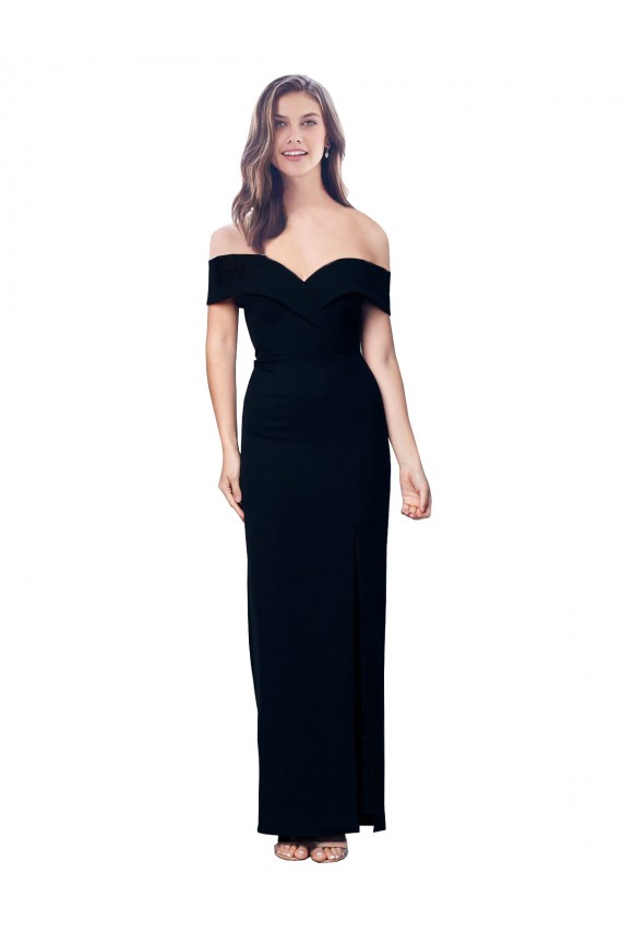Off the Shoulder Long Full Length Crepe Prom Dress with Side Split for Sale