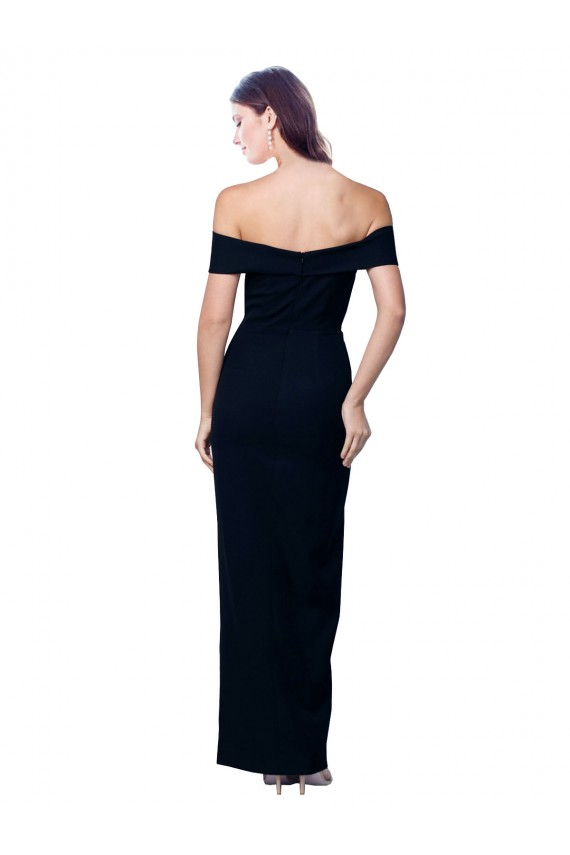 Off the Shoulder Long Full Length Crepe Prom Dress with Side Split for Sale