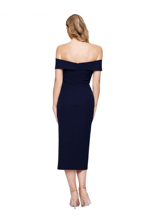 Midi Length Short Crepe Cocktail Prom Dress / Homecoming Dress with Side Split for Sale