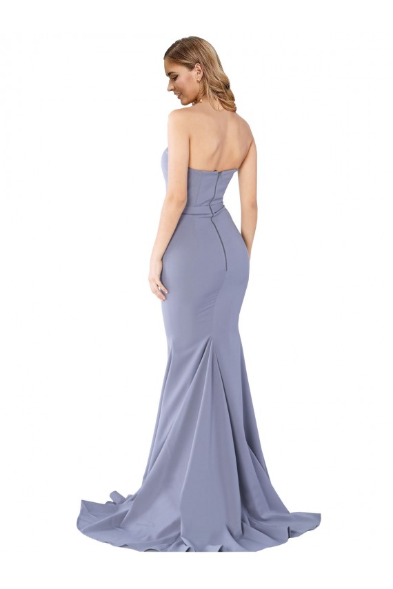 Long Strapless Sweetheart Sweep Train Crepe Prom Dress with Low Back for Sale