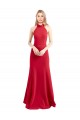 Sleek Fit and Flare High Neck Halter Stretch Crepe Prom Dress with Open Back for Sale