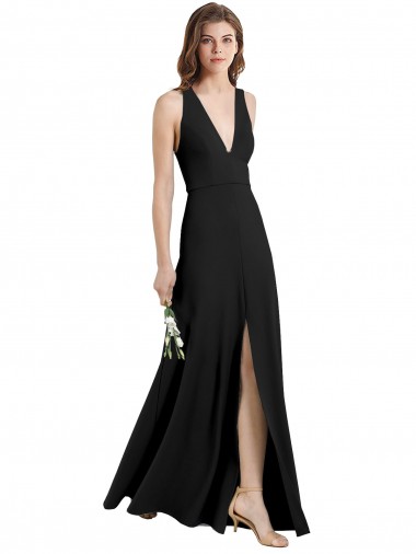 Sleek Halter V-Neck Long A-Line Stretch Crepe Prom Dress with Front Slit for Sale
