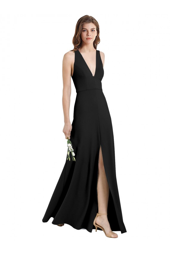 Sleek Halter V-Neck Long A-Line Stretch Crepe Prom Dress with Front Slit for Sale
