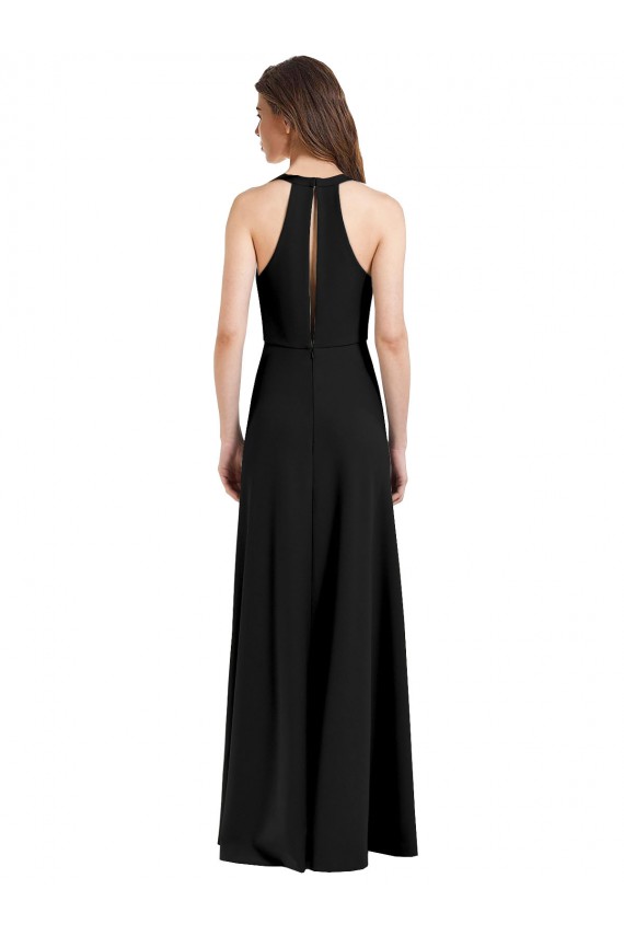 Sleek Halter V-Neck Long A-Line Stretch Crepe Prom Dress with Front Slit for Sale