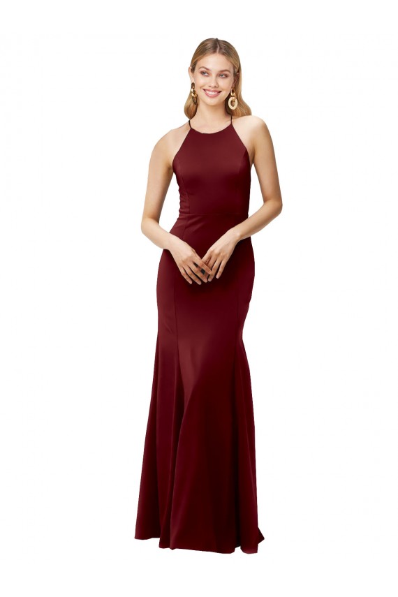 Fit and Flare Halter Neckline Stretch Crepe Prom Dress with Strappy Back for Sale