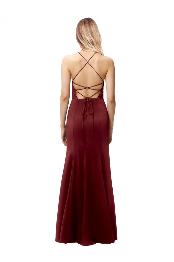Fit and Flare Halter Neckline Stretch Crepe Prom Dress with Strappy Back for Sale