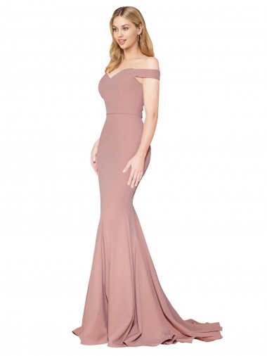Off the Shoulder Sweetheart Long Sweep Train Crepe Prom Dress for Sale