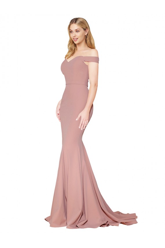 Off the Shoulder Sweetheart Long Sweep Train Crepe Prom Dress for Sale