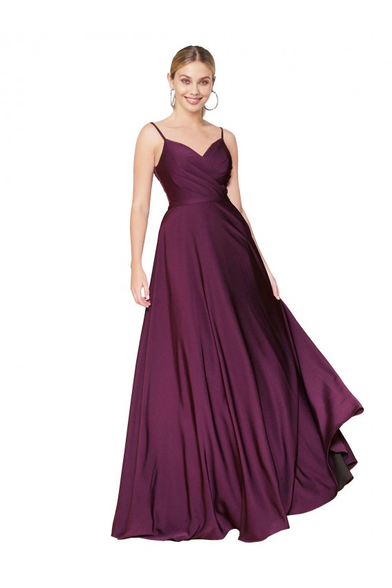 High Neck Spaghetti Straps Long V-Back Crepe Prom Dress for Sale