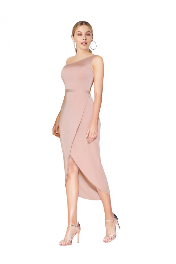 Knee Length One Shoulder Crepe Short Wrap Cocktail Prom Dress / Homecoming Dress for Sale