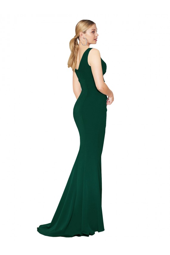 V-Neck Floor Length Long Crepe Mermaid Prom Dress for Sale