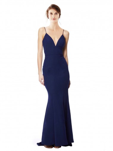 Deep V-Neck Spaghetti Straps Mermaid Crepe Prom Dress for Sale
