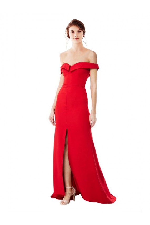 Off the Shoulder Chapel Train Crepe Prom Dress with Thigh-High slit for Sale