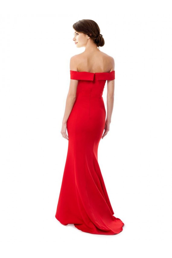 Off the Shoulder Sweetheart Maxi Crepe Prom Dress With Thigh Split and Train for Sale