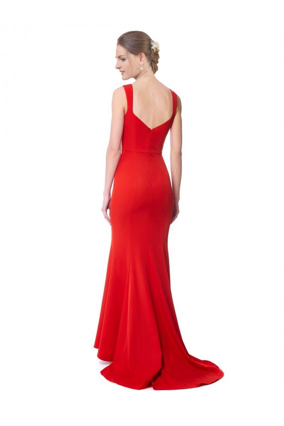 Long Chapel Train Fishtail Maxi Crepe Prom Dress with Sweetheart Neckline for Sale