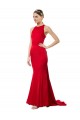 High Neck Mermaid Open Back Crepe Maxi Prom Dress with Train Detail for Sale