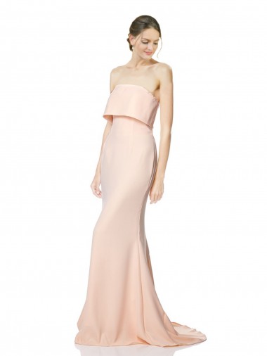High Neck Strapless Long Crepe Maxi Prom Dress with Overlay for Sale