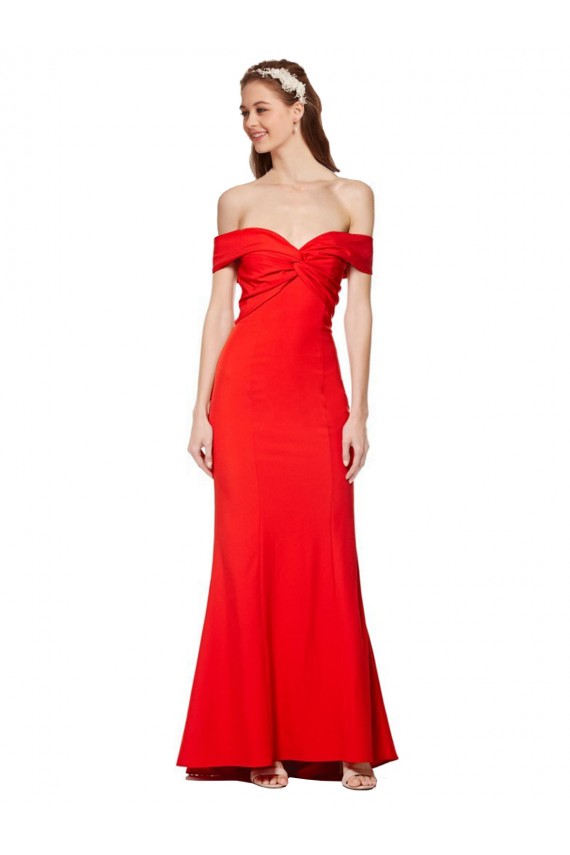 Cross Front and Back Bardot Sleeveless Crepe Maxi Prom Dress for Sale