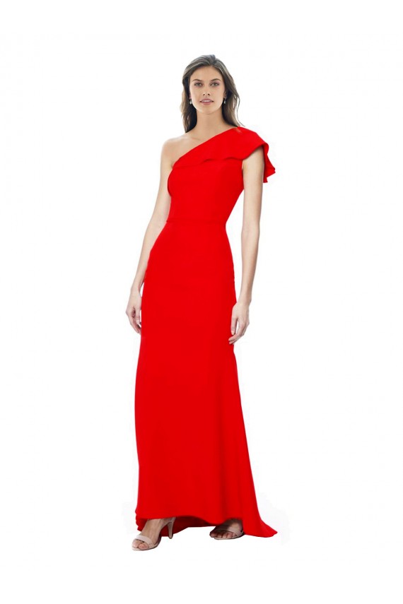 High Neck Ruffle Frill One Shoulder Maxi Crepe Prom Dress for Sale