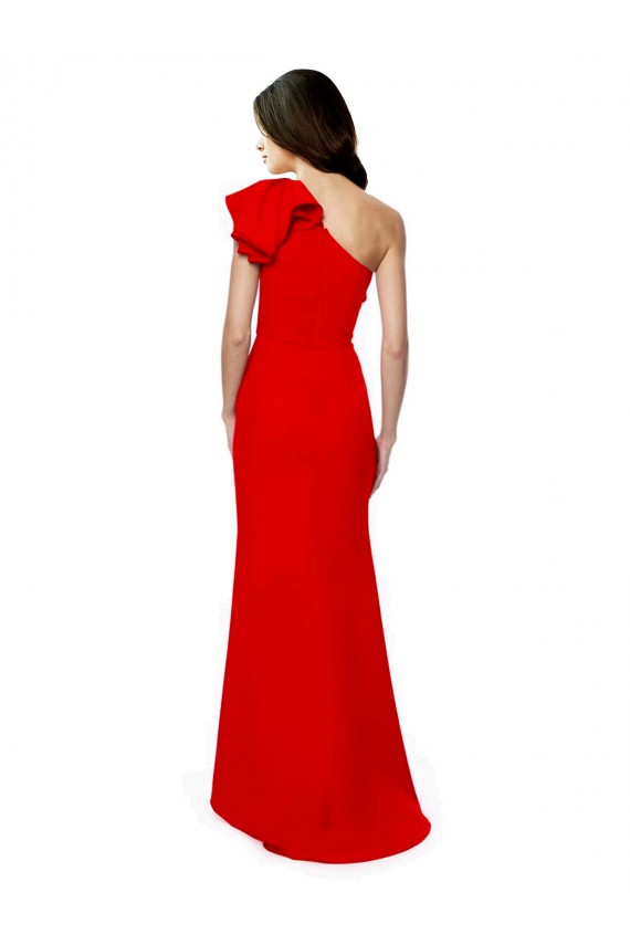 High Neck Ruffle Frill One Shoulder Maxi Crepe Prom Dress for Sale