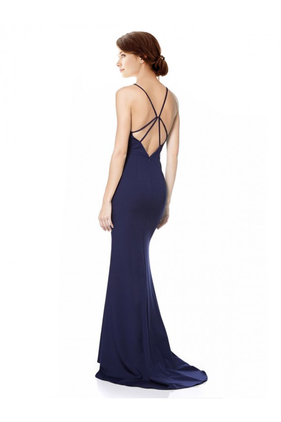 Fishtail High Neck Maxi Crepe Bridesmiad Dress with Strappy Back Detail for Sale