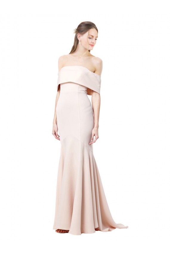 Mermaid Bardot Maxi Crepe Bridesmiad Dress with Fishtail Train for Sale
