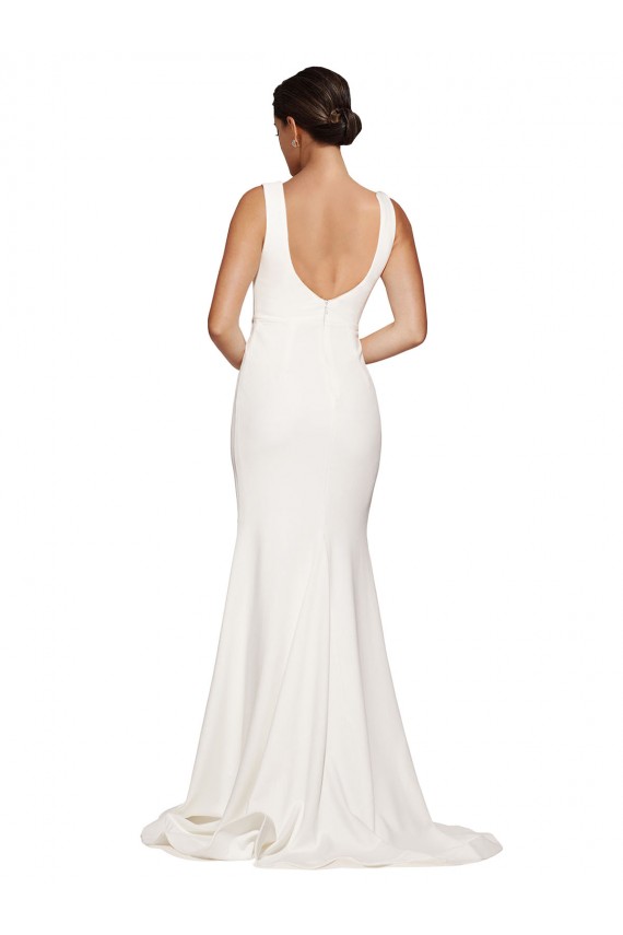 Square Neck Long Sheath Sweep Train Crepe Prom Dress  for Sale