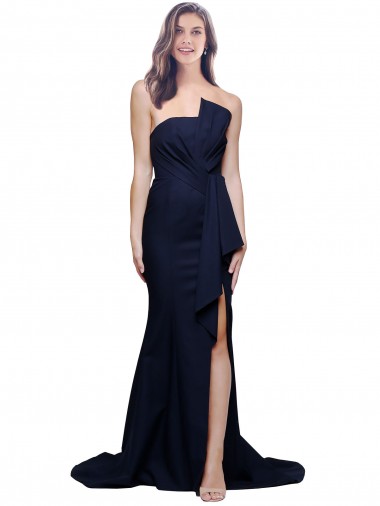 Long Strapless Sweep Train Low Back Crepe Prom Dress for Sale