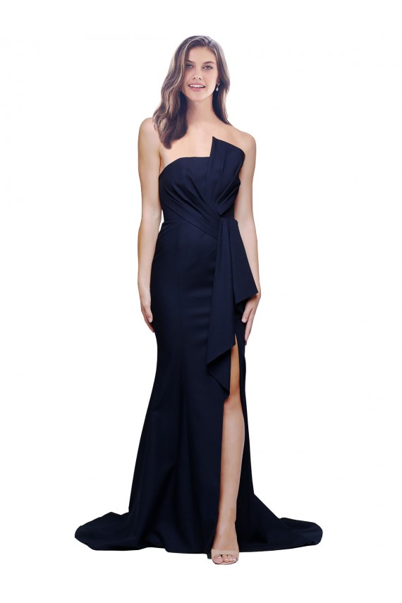 Long Strapless Sweep Train Low Back Crepe Prom Dress for Sale