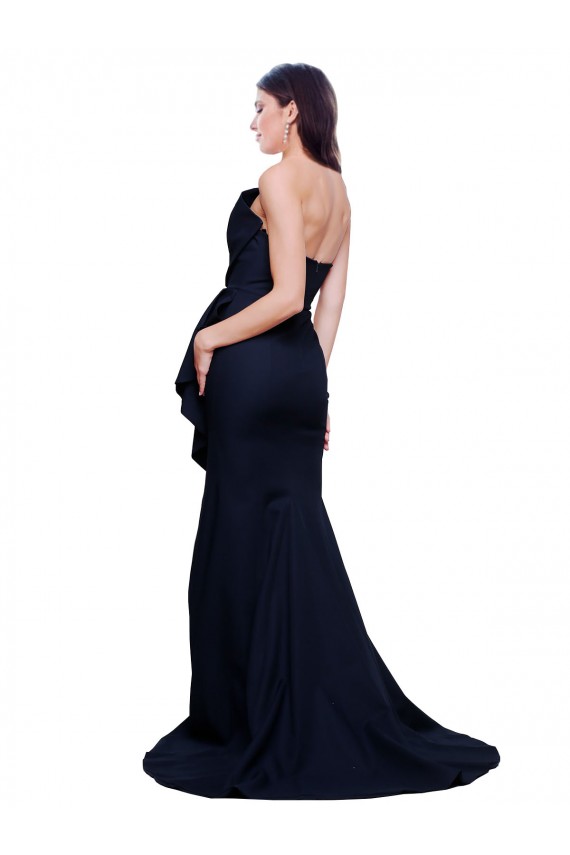 Long Strapless Sweep Train Low Back Crepe Prom Dress for Sale