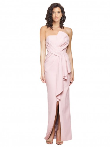 Strapless Long Full Length Ruffles Low Back Crepe Prom Dress for Sale