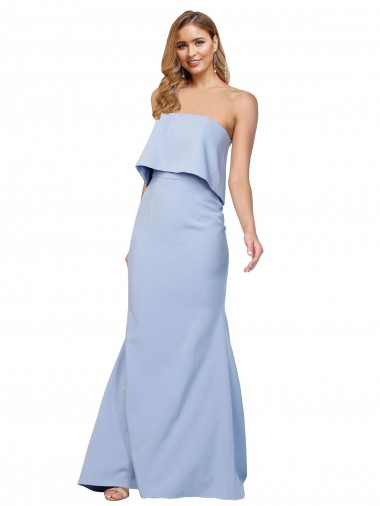 Strapless Full Length Crepe Prom Dress with Bodice Overlay for Sale