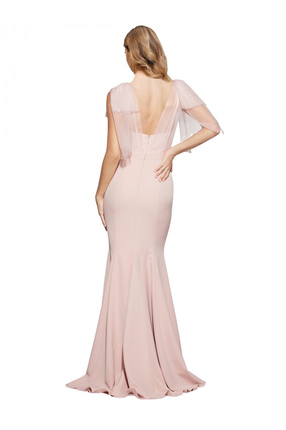 Double Bow Full Length Sweetheart Crepe Prom Dress with Tulle Overlay for Sale