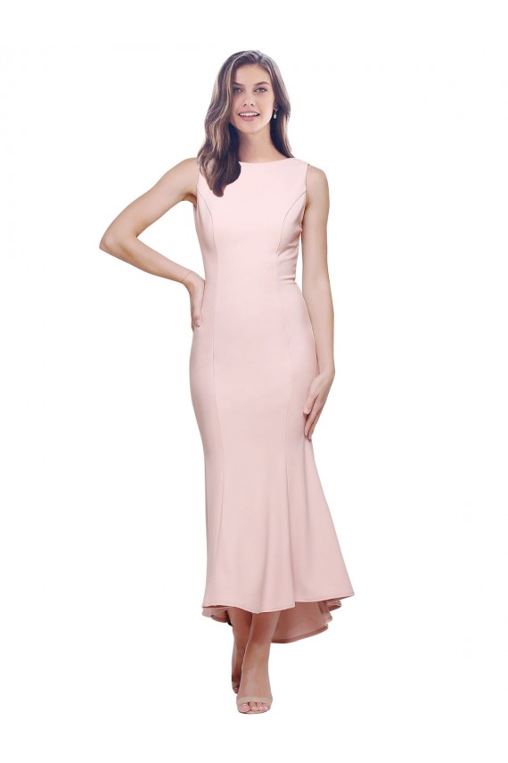 High Neck Low V-Back Midi Length Crepe Cocktail Dress / Prom Dress for Sale