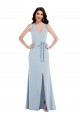 Open Back Halter Maxi Crepe Prom Dress with Draped Bow for Sale