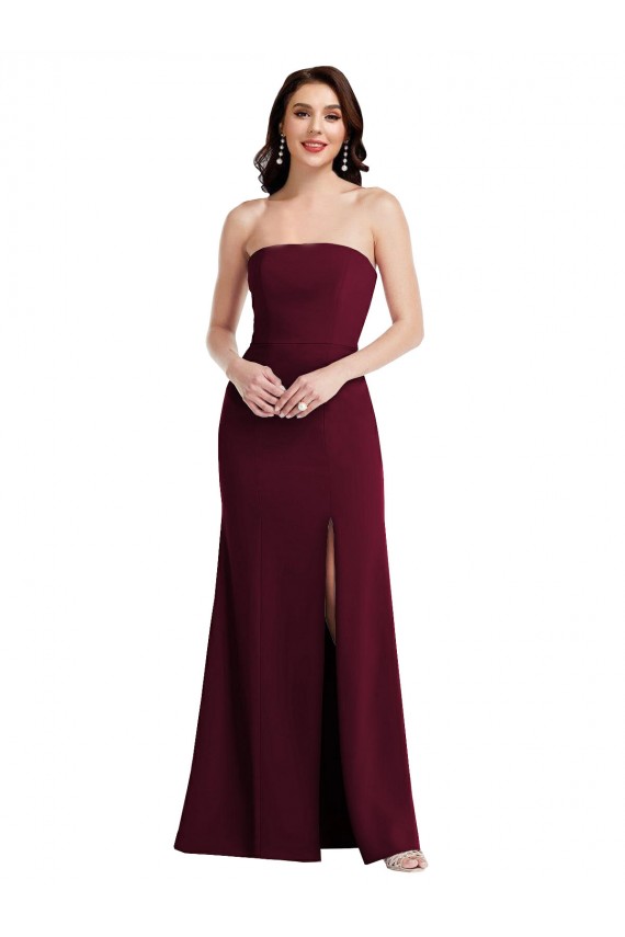 Strapless Crepe Maxi Prom Dress with Front Slit for Sale