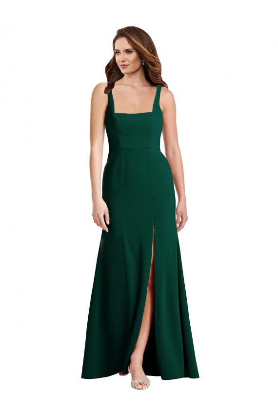 Square Neck Trumpet Maxi Prom Dress with Front Slit for Sale